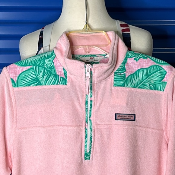 Vineyard Vines Banana Leaf Terry Relaxed Shep Shirt Pink Green Size Large - Picture 4 of 12